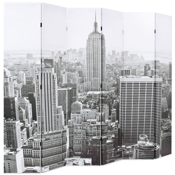 vidaXL Folding Room Divider 228x170 cm New York by Day Black and White