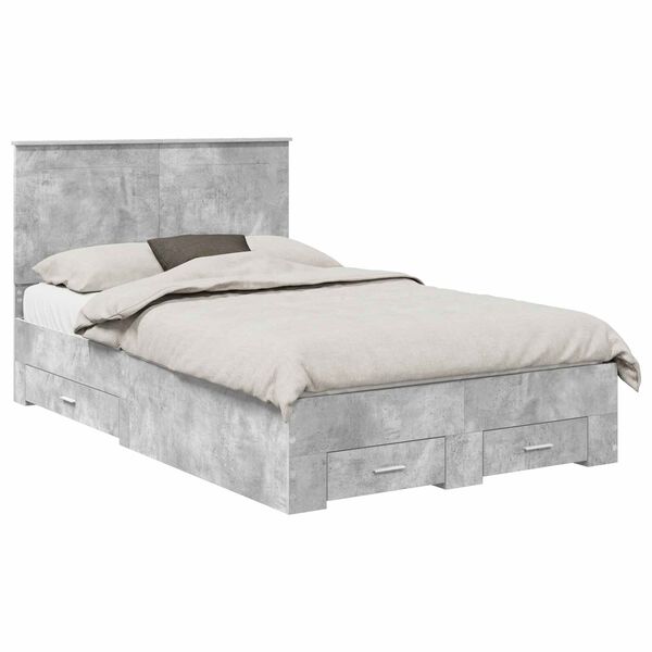vidaXL Bed Frame Concrete Grey 135 x 190 cm Engineered Wood