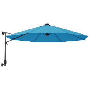 vidaXL Wall-mounted Parasol with LEDs Sea Blue 290cm