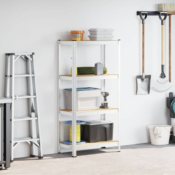 vidaXL 4-Layer Storage Shelf Silver Steel&Engineered Wood