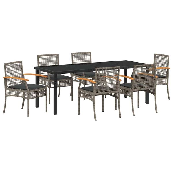 vidaXL Garden Dining Set 7 pcs Grey Poly Rattan