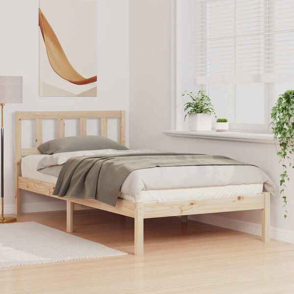 vidaXL Bed Frame with Headboard Brown 90 x 190 cm Solid Pine Wood