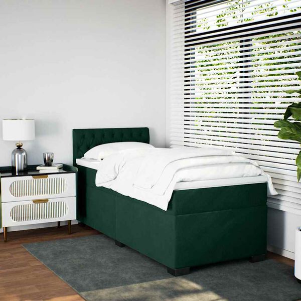 vidaXL Box Spring Bed with Mattress Dark Green 90x200 cm Velvet