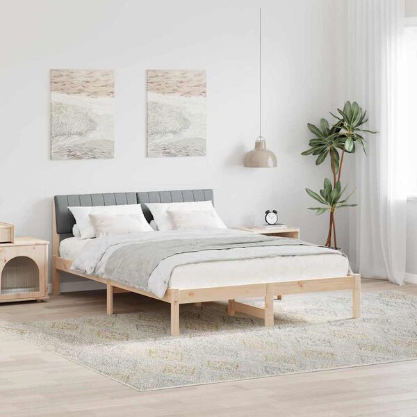 vidaXL Bed frame Brown and light grey 140 x 190 cm Solid pine wood