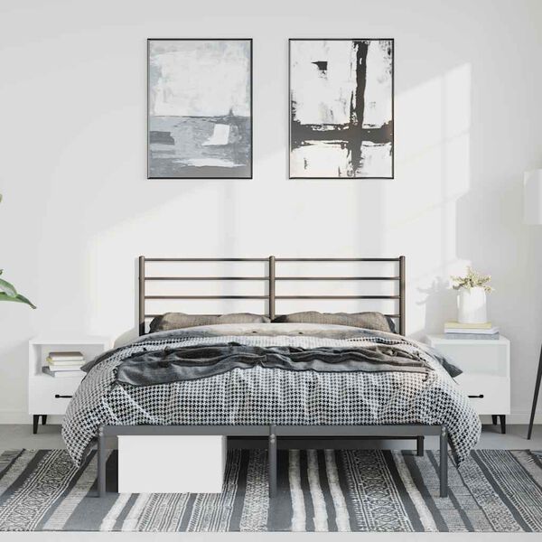 vidaXL Metal Bed Frame without Mattress with Headboard Black 150x200cm