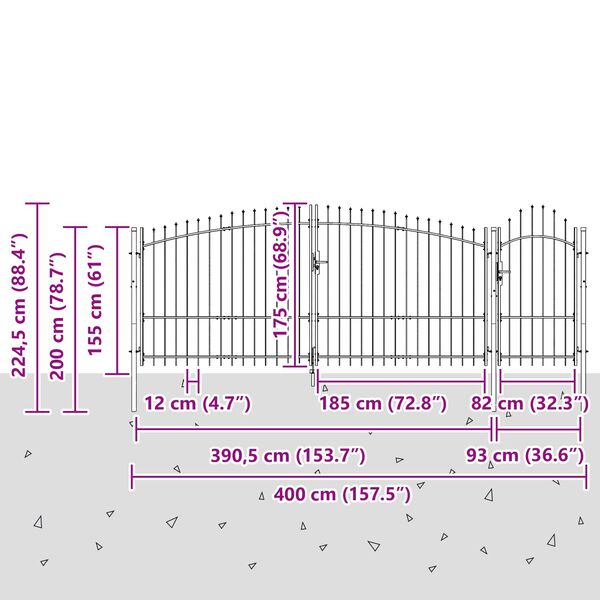 vidaXL Garden Gate with Lock Woerden Grey 100 x 400 cm Steel
