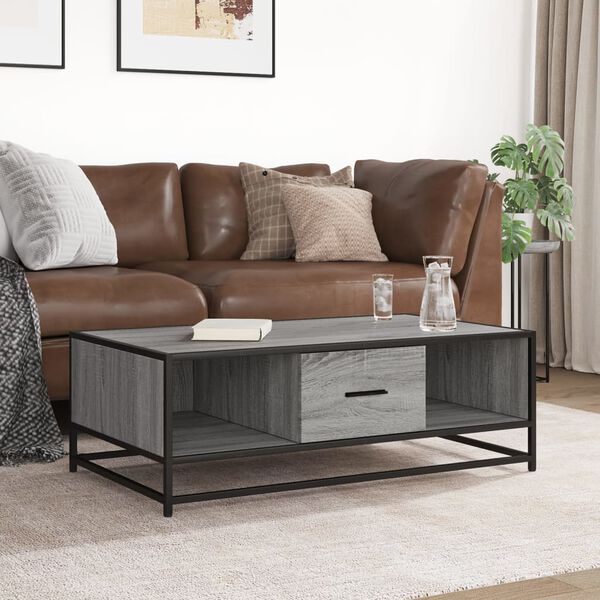 vidaXL Coffee Table Grey Sonoma 100x57x35 cm Engineered Wood and Metal