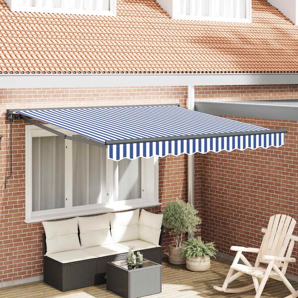 vidaXL Retractable Awning Manual Blue and White 300 x 250 cm