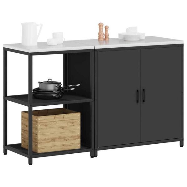 vidaXL Kitchen Storage Set with Shelf with Storage 2 pcs Black Steel