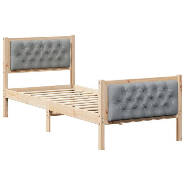 vidaXL Bed Frame with Headboard Light Grey 75 x 190 cm Solid Pine Wood