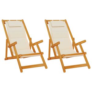 vidaXL Beach Chair with Cushion Folding 2 pcs Brown Solid Acacia Wood