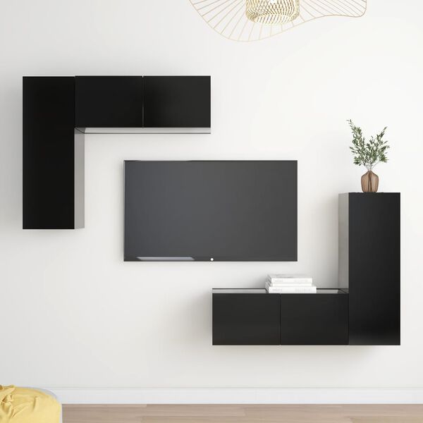 vidaXL 4 Piece TV Cabinet Set Black Engineered Wood