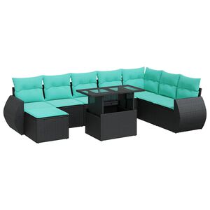 vidaXL 9 Piece Garden Sofa Set with Cushions Black Poly Rattan Acacia