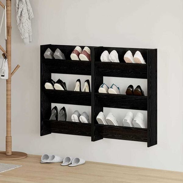 vidaXL Shoe Cabinet 2 pcs Black Oak 60 x 18 x 90 cm Engineered Wood