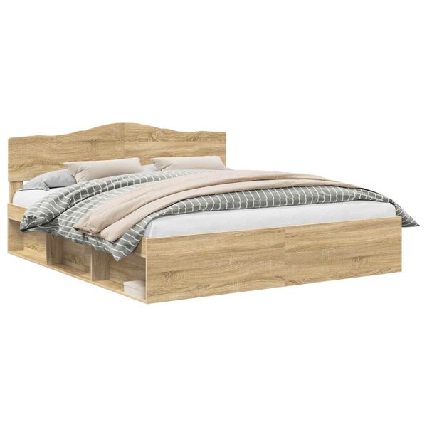 vidaXL Bed Frame with Headboard Sonoma 200 x 200 cm Solid Pine Wood