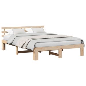 vidaXL Bed Frame with Headboard Natural 140 x 200 cm Solid Pine Wood