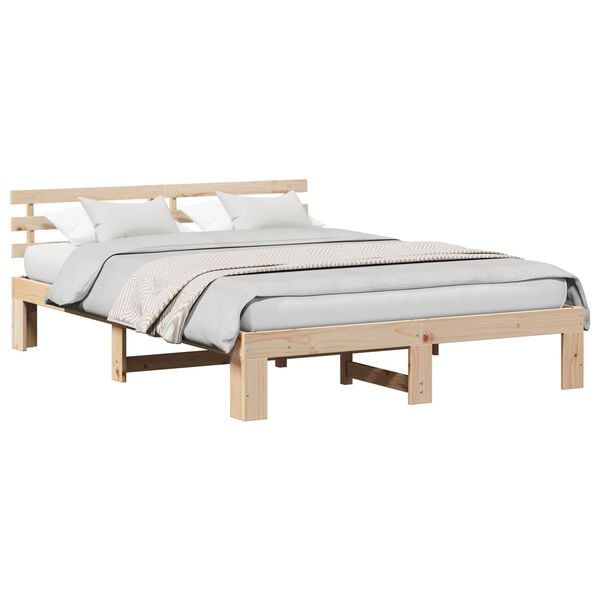 vidaXL Bed Frame with Headboard Natural 140 x 200 cm Solid Pine Wood