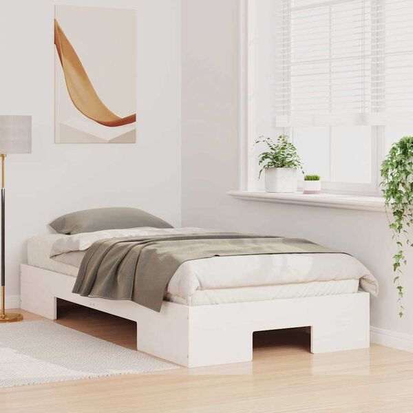 vidaXL Floor Bed Frame with Storage White 75 x 190 cm Solid pine wood