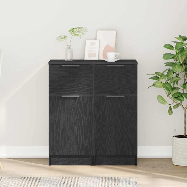 vidaXL Sideboard 2 pcs Black Oak 30 x 30 x 70 cm Engineered Wood