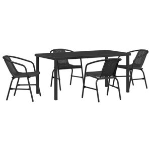 vidaXL Garden Dining Set 5 pcs Black Powder-Coated Steel