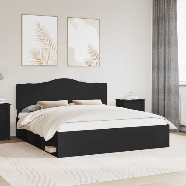 vidaXL Bed Frame with Headboard Black 200 x 200 cm Solid Pine Wood