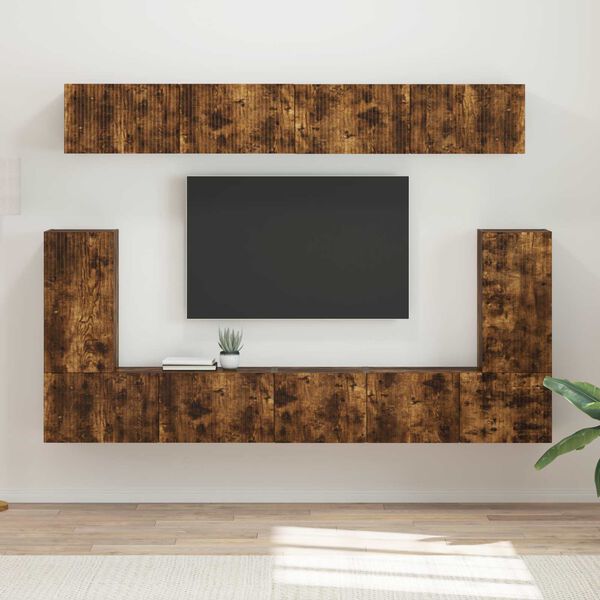 vidaXL TV Cabinet Set Wall-mounted 5 pcs Smoked Oak Engineered Wood