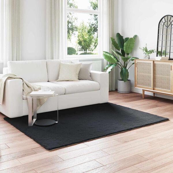 vidaXL Faux Rabbit Fur Rug Olite Black 140 x 200 cm Polyester