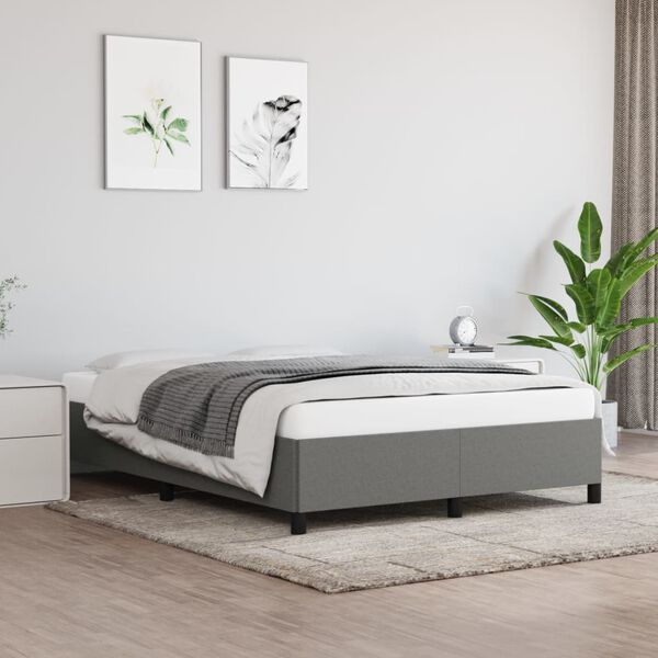 vidaXL Bed Frame without Mattress Dark Grey 135x190 cm Double Double Fabric