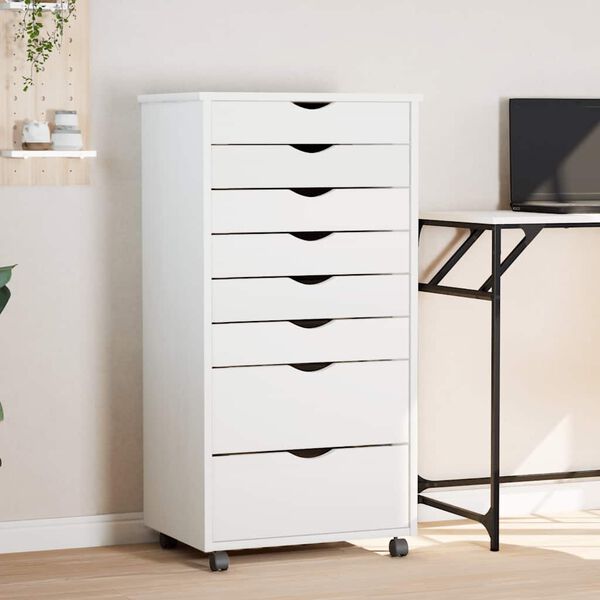 vidaXL Rolling Cabinet with Drawers MOSS White Solid Wood Pine