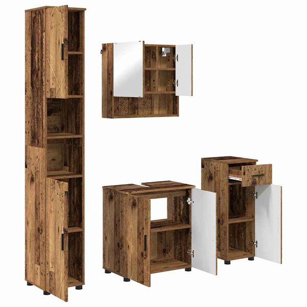 vidaXL Bathroom Furniture Set 4 pcs Old Wood Engineered wood & Metal