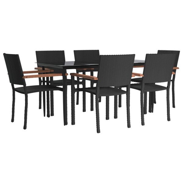 vidaXL 7 Piece Garden Dining Set Black Poly Rattan