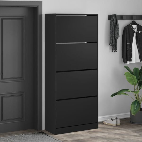 vidaXL Shoe Cabinet with 4 Flip-Drawers Black 80x34x187.5 cm