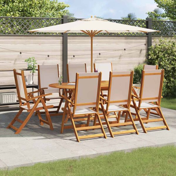 vidaXL 9 Piece Garden Dining Set Solid Wood Acacia and Textilene