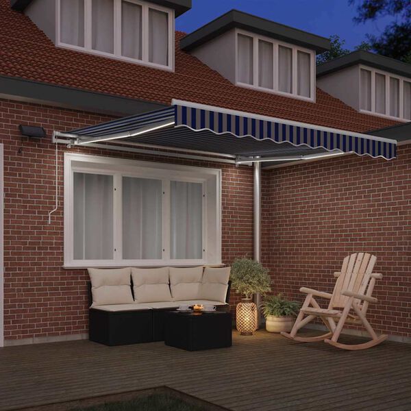 vidaXL Retractable Awning Manual Blue and White 350 x 250 cm
