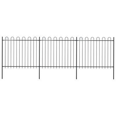 vidaXL Garden Fence with Hoop Top Steel 5.1x1.5 m Black