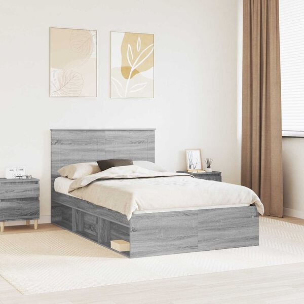 vidaXL Bed Frame Grey Sonoma 120 x 200 cm Solid Pine Wood