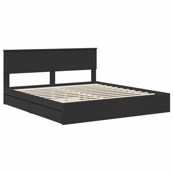 vidaXL Storage Bed with Headboard Black 200 x 200 cm Engineered Wood
