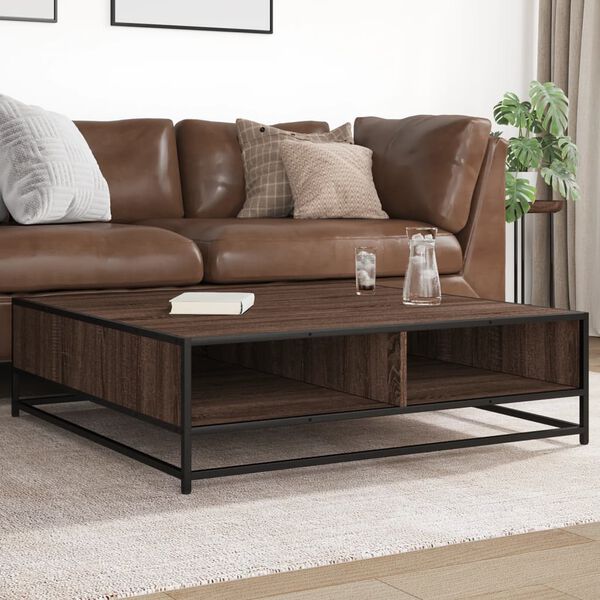 vidaXL Coffee Table Brown Oak 100x100x30 cm Engineered Wood and Metal