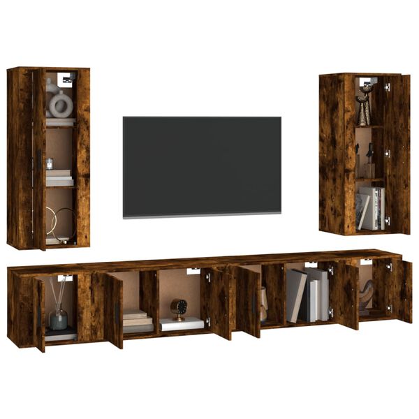 vidaXL 6 Piece TV Cabinet Set Smoked Oak Engineered Wood