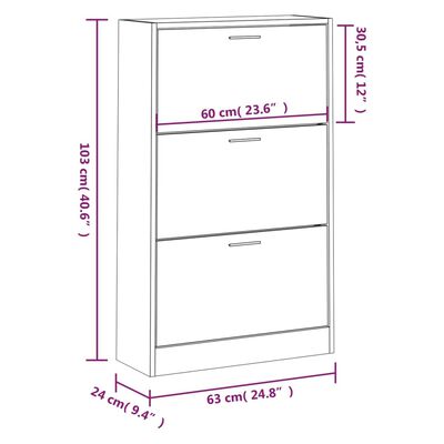 vidaXL Shoe Cabinet Sonoma Oak 63x24x103 cm Engineered Wood