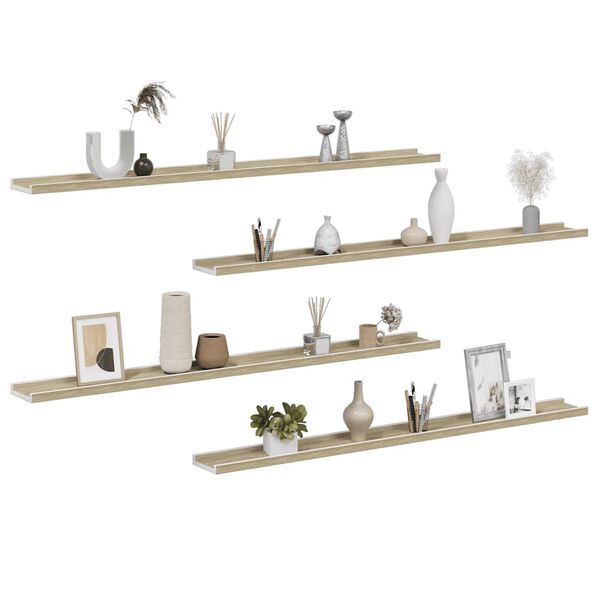 vidaXL Wall Shelves 4 pcs White and Sonoma Oak 115x9x3 cm