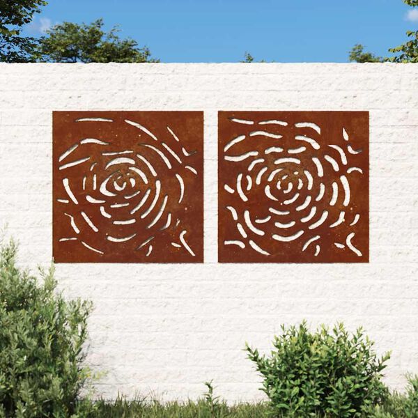 vidaXL Garden Wall Decorations 2 pcs 55x55 cm Corten Steel Rose Design