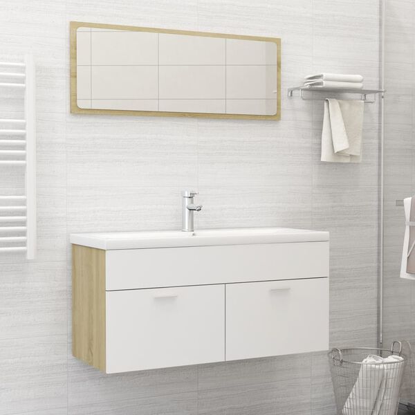 vidaXL Bathroom Furniture Set White and Sonoma Oak Engineered Wood