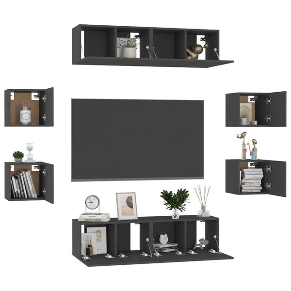 vidaXL 8 Piece TV Cabinet Set Black Engineered Wood