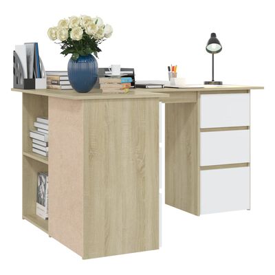 vidaXL Corner Desk White and Sonoma Oak 145x100x76 cm Engineered Wood