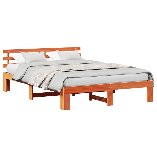 vidaXL Bed Frame with Headboard Wax Brown 160 x 200 cm Solid Pine Wood