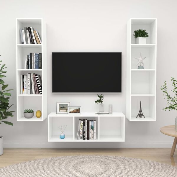 vidaXL 3 Piece TV Cabinet Set White Engineered Wood
