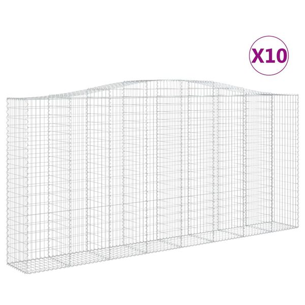 vidaXL Arched Gabion Baskets 10 pcs 400x50x180/200 cm Galvanised Iron
