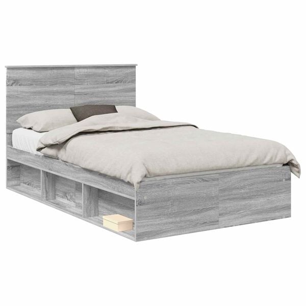 vidaXL Bed Frame with Drawer Grey Sonoma 120 x 190 cm Solid Pine Wood
