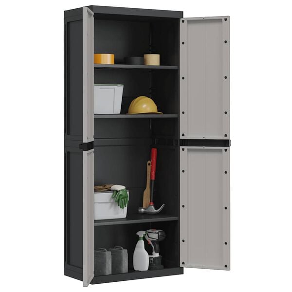 vidaXL Outdoor Storage Cabinet Grey and Black 65x37x165 cm PP